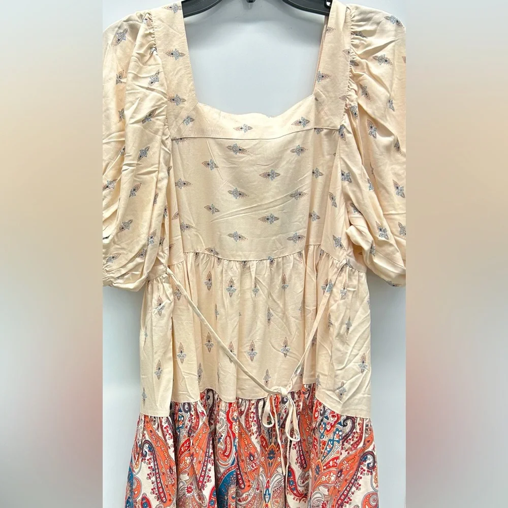 BOG COLLECTIVE NWT Boho mini dress puff sleeves SZ: S - Picture 2 of 7
